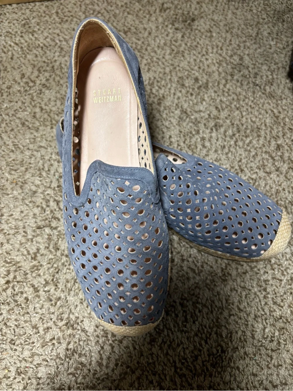 Stuart Weitzman Dusty Blue Perforated Espadrille Flats